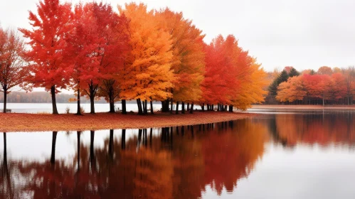 Tranquil Autumn Landscape with Colorful Leaves and Trees