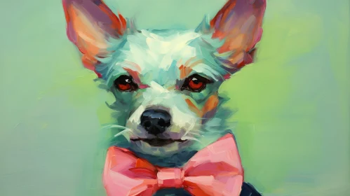 White Chihuahua Dog with Red Eyes and Pink Bow Tie in Artistic Style