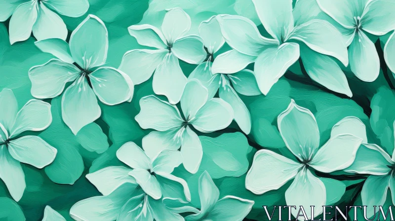 White Flowers Painting on Green Background AI Image