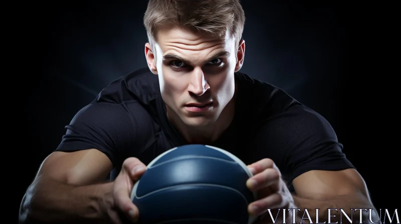 Young Male Athlete Portrait with Medicine Ball AI Image