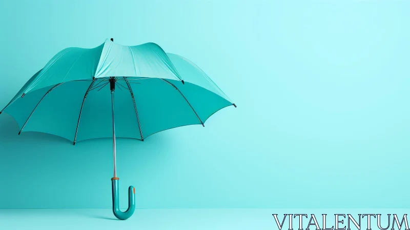Blue Umbrella 3D Rendering on Solid Background AI Image