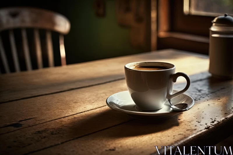 Captivating Coffee: A Rustic Scene with Sunlit Serenity AI Image