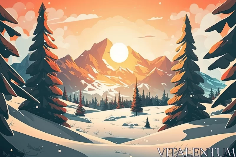 Captivating Winter Landscape Illustration | Cozy and Serene AI Image