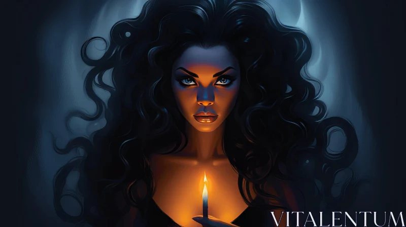 Dark-Skinned Woman Portrait with Candle AI Image