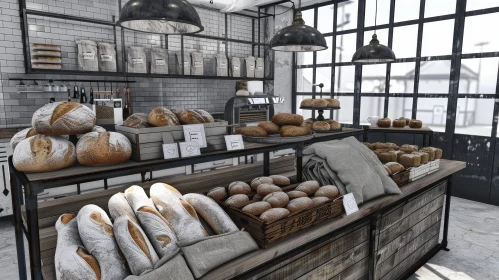 Delicious Bakery Delights: Fresh Bread and Pastries Displayed
