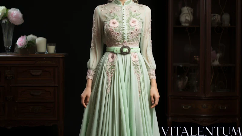 Elegant Mint Green Evening Gown - Fashion Portrait AI Image