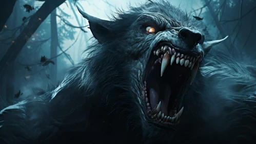 Menacing Werewolf in Dark Forest - Fantasy Art