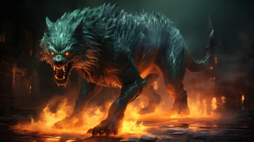 Menacing Werewolf in Flames - Digital Fantasy Art