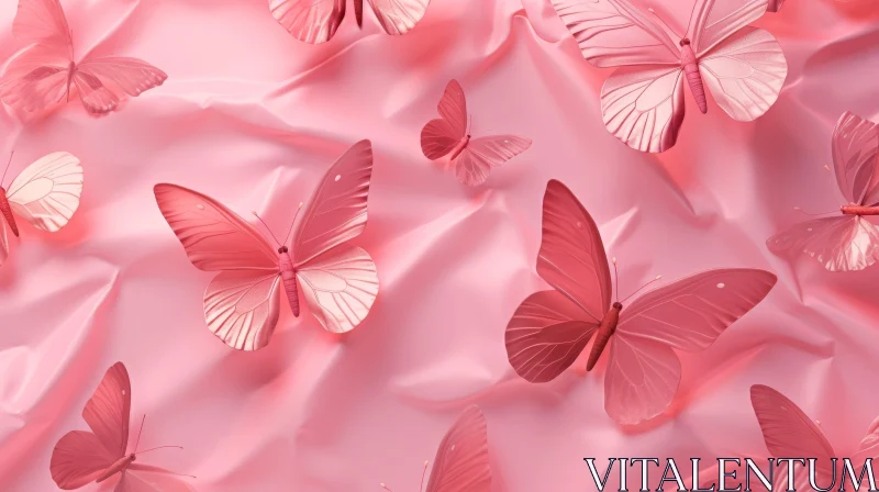 Pink Butterfly 3D Rendering on Silk Background AI Image