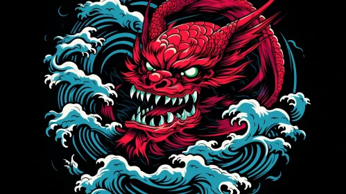 Red Dragon Illustration in Traditional Asian Style