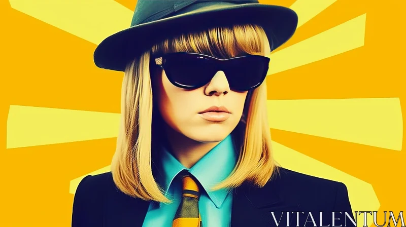Serious Young Woman in Black Hat and Sunglasses AI Image
