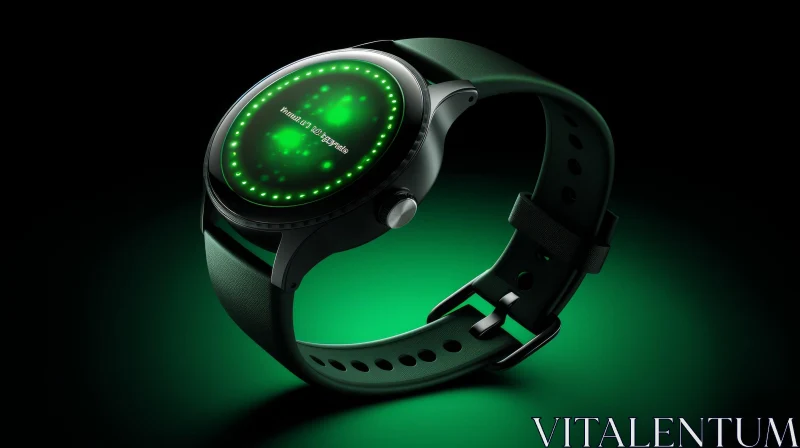 AI ART Sleek Smartwatch 3D Rendering with Green LED Display