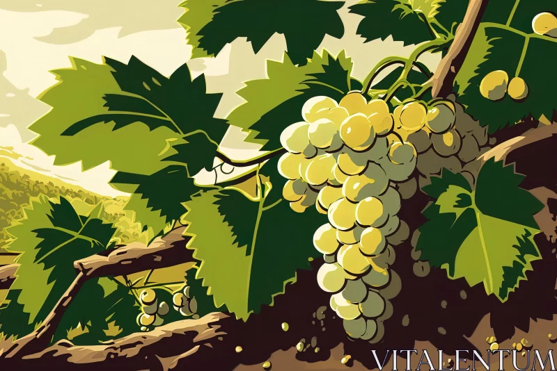 Vintage Comic Style Grapes on Vine: Nostalgic Illustration AI Image