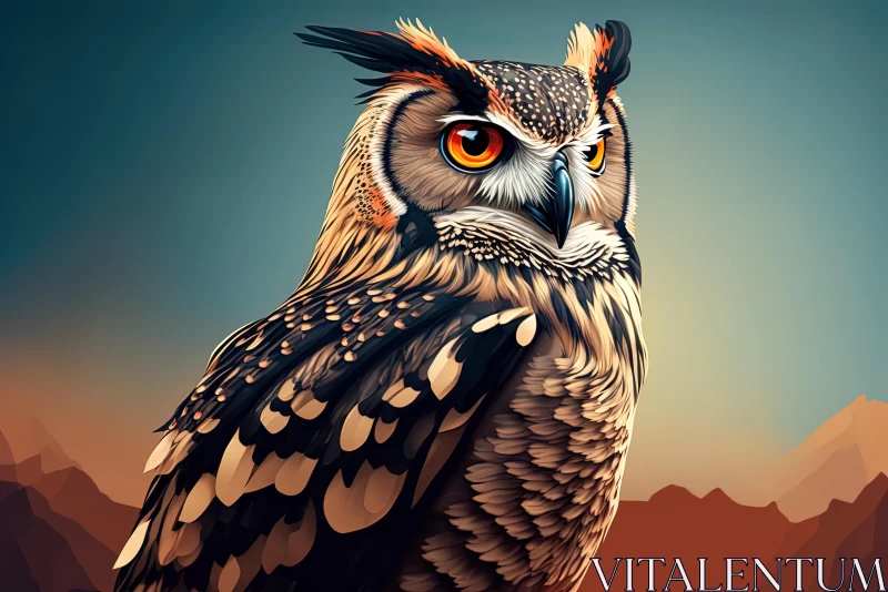 Captivating Owl Painting: 3D Animation Meets Flat Illustrations AI Image
