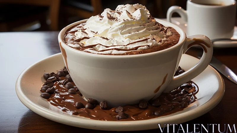 Delicious Hot Chocolate with Whipped Cream and Chocolate Chips AI Image