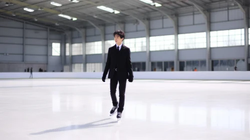 Elegant Male Figure Skater on Indoor Ice Rink