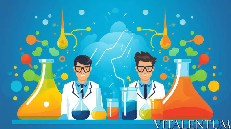 Exciting Chemistry Experiment by Two Scientists in Lab Coats AI Image