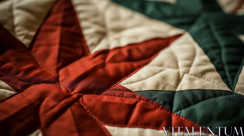 Red, White, and Green Cotton Fabric Quilt with Star Pattern AI Image