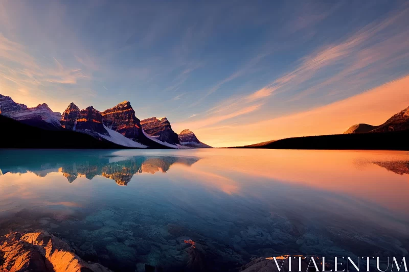 Serene Mountain Lake at Sunset | Tranquil Nature Photography AI Image