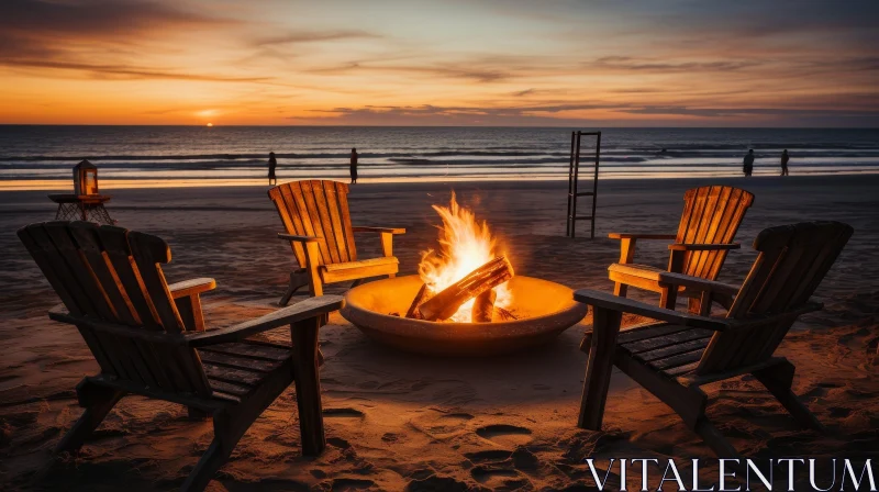 AI ART Tranquil Beach Sunset with Bonfire - Relaxing Scene