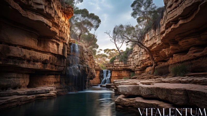 AI ART Tranquil Waterfall Landscape in a Beautiful Canyon