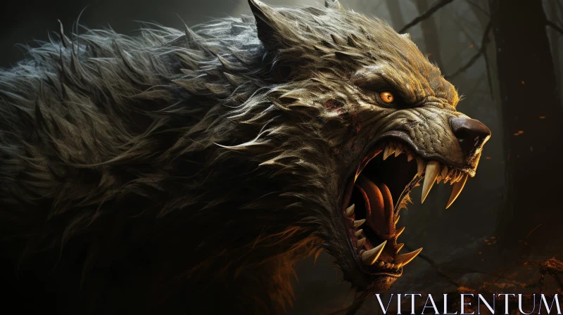 Werewolf in Dark Forest - Digital Painting AI Image
