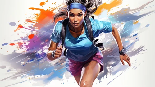 Young Woman Running Digital Painting - Colorful Artwork