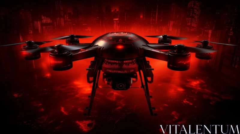 AI ART Black and Red Drone in Post-Apocalyptic Cityscape