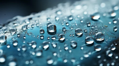 Blue Water Drops on Reflective Surface