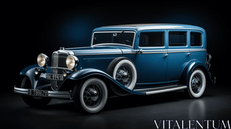 Classic Blue Car on Black Background | Bold Chromaticity AI Image