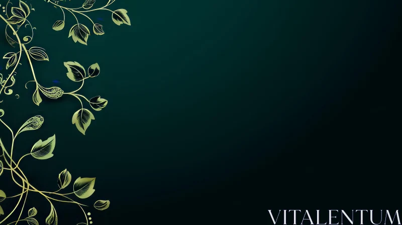 AI ART Dark Green Background with Golden Leaves and Vines
