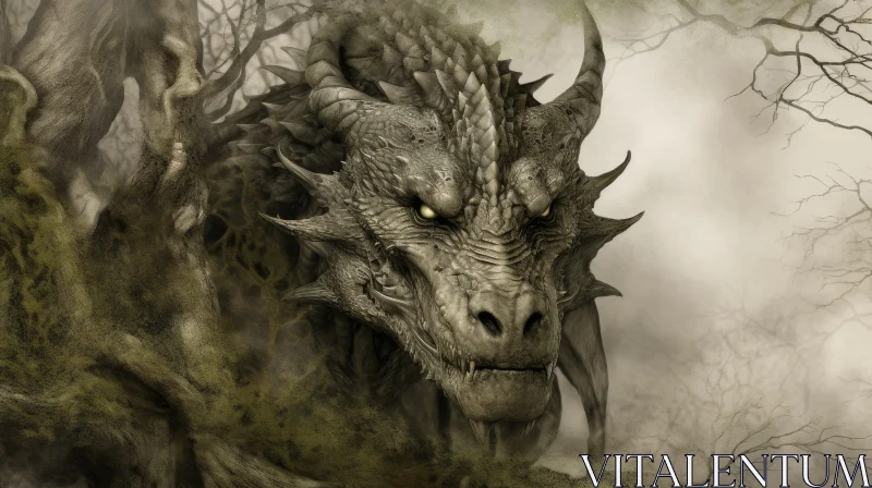 Green Dragon Head Digital Painting - Fantasy Art AI Image