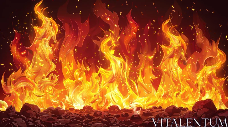 Intense Fire Artwork - Abstract Flames and Embers AI Image