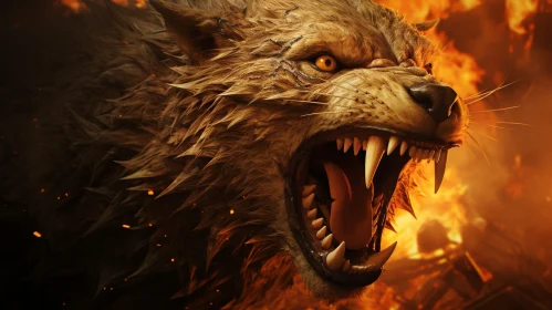 Intense Wolf Digital Painting on Fiery Background