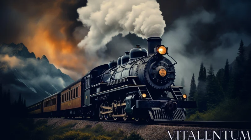 Majestic Black Steam Locomotive in Mountain Landscape AI Image