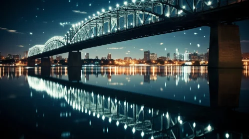 Night Bridge Reflections: Serene Cityscape