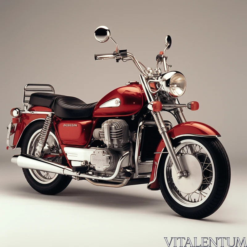 AI ART Red and Black Motorcycle Parked in Gray Background - Realistic Hyperrealism