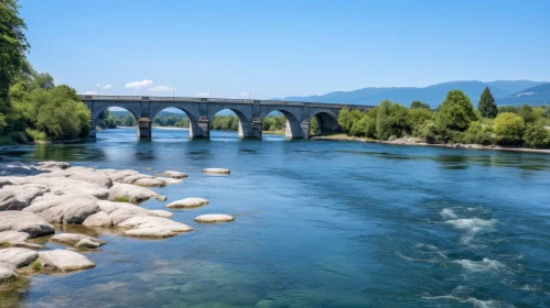 Scenic Stone Bridge Over River - Rural Landscape View