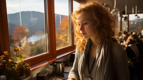 Serene Portrait of a Redheaded Woman by the Window