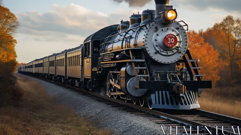 Steam Locomotive Train in Rural Landscape AI Image