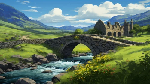 Tranquil Stone Bridge Landscape in Valley