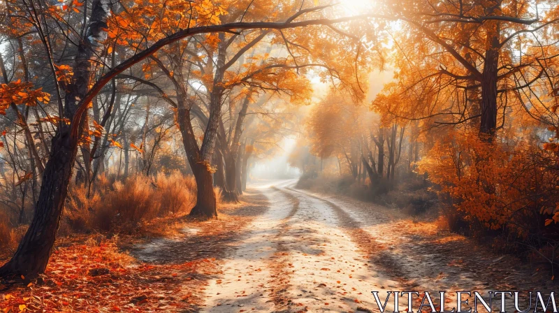 AI ART Autumn Forest Road Landscape - Serene Nature Photography
