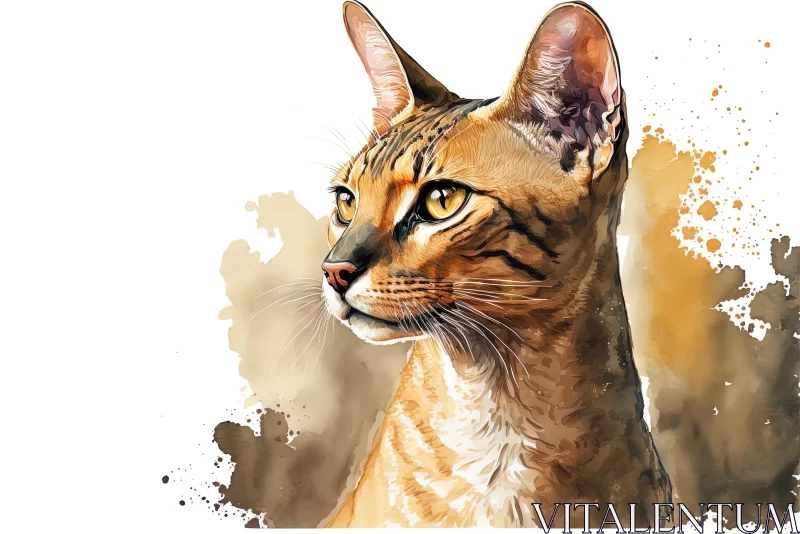 Captivating Fluid Ink Washes Artwork of an African Leopard Cat AI Image