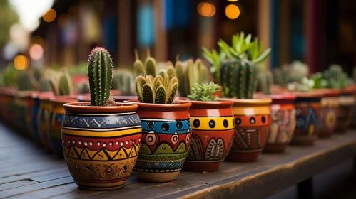 Colorful Ceramic Pots with Cacti and Succulents