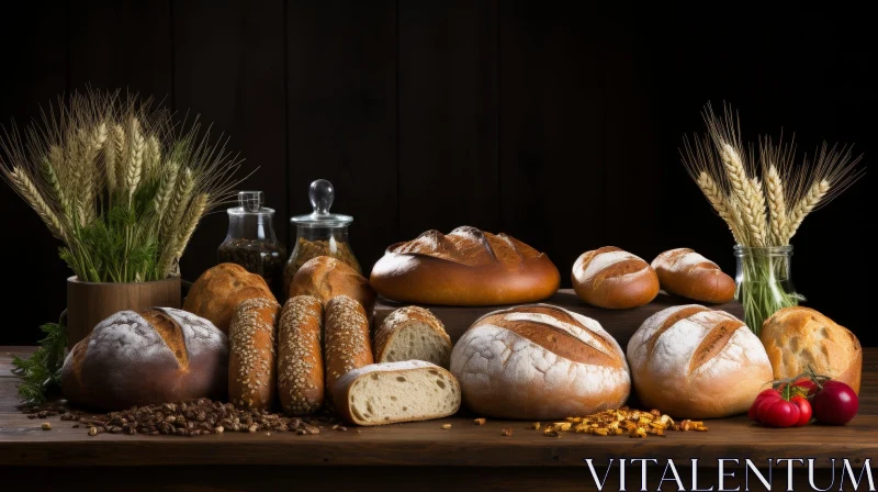 Delicious Bread Varieties on Wooden Table AI Image