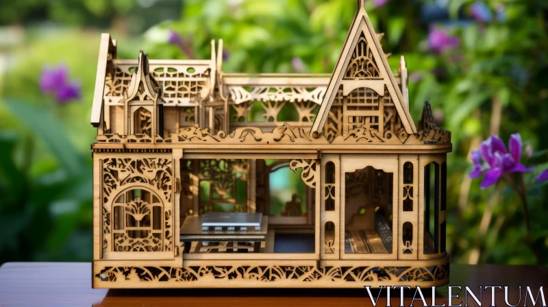Detailed 3D Printed Victorian House Model in Garden AI Image