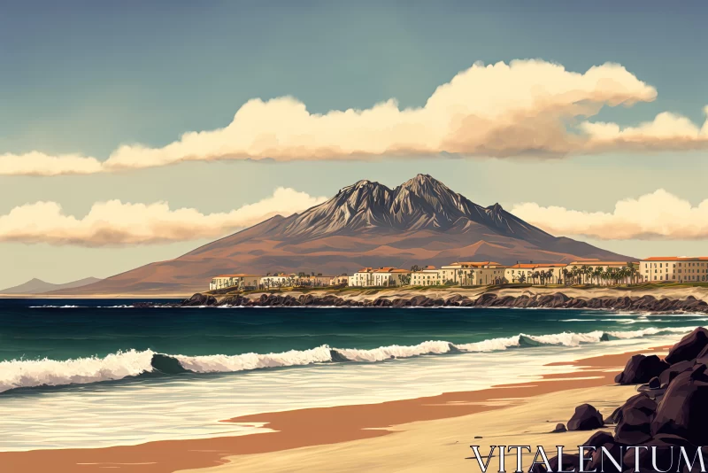 Detailed Mountain and Beach Painting - Retro Visuals | Art of Asia and Andalusia AI Image