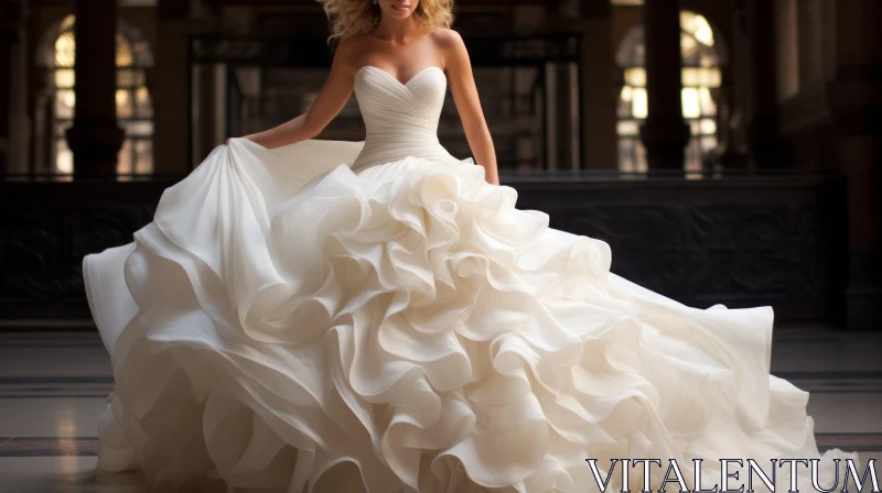 Elegant White Wedding Dress in Grand Marble Hall AI Image