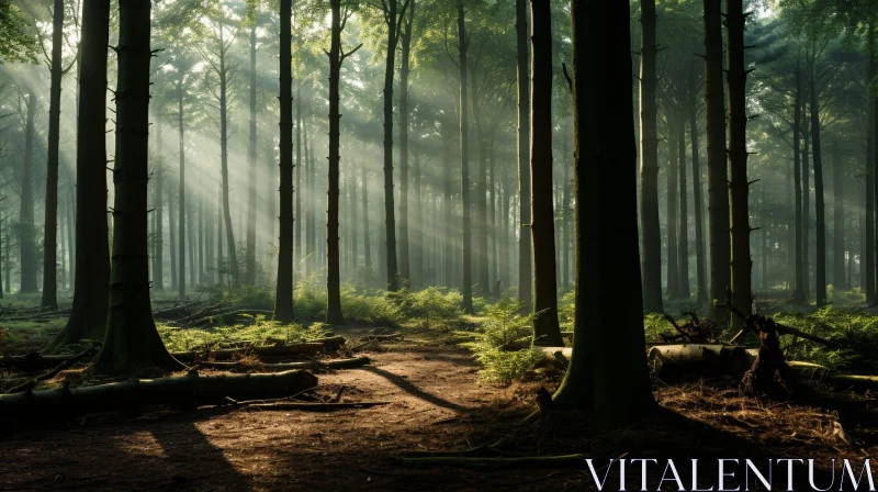 Enchanting Forest Sunlight Scene AI Image
