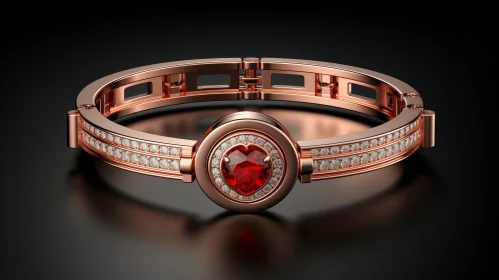 Exquisite Rose Gold Bracelet with Heart-Shaped Ruby and Diamonds